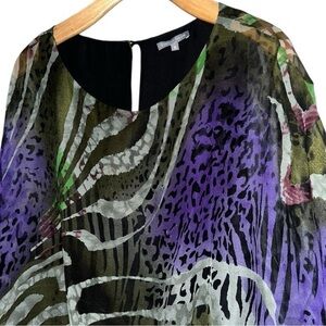 Emerson Thorpe Women’s S Purple Black Mixed Print Dolman Sleeve Elastic Hem Top